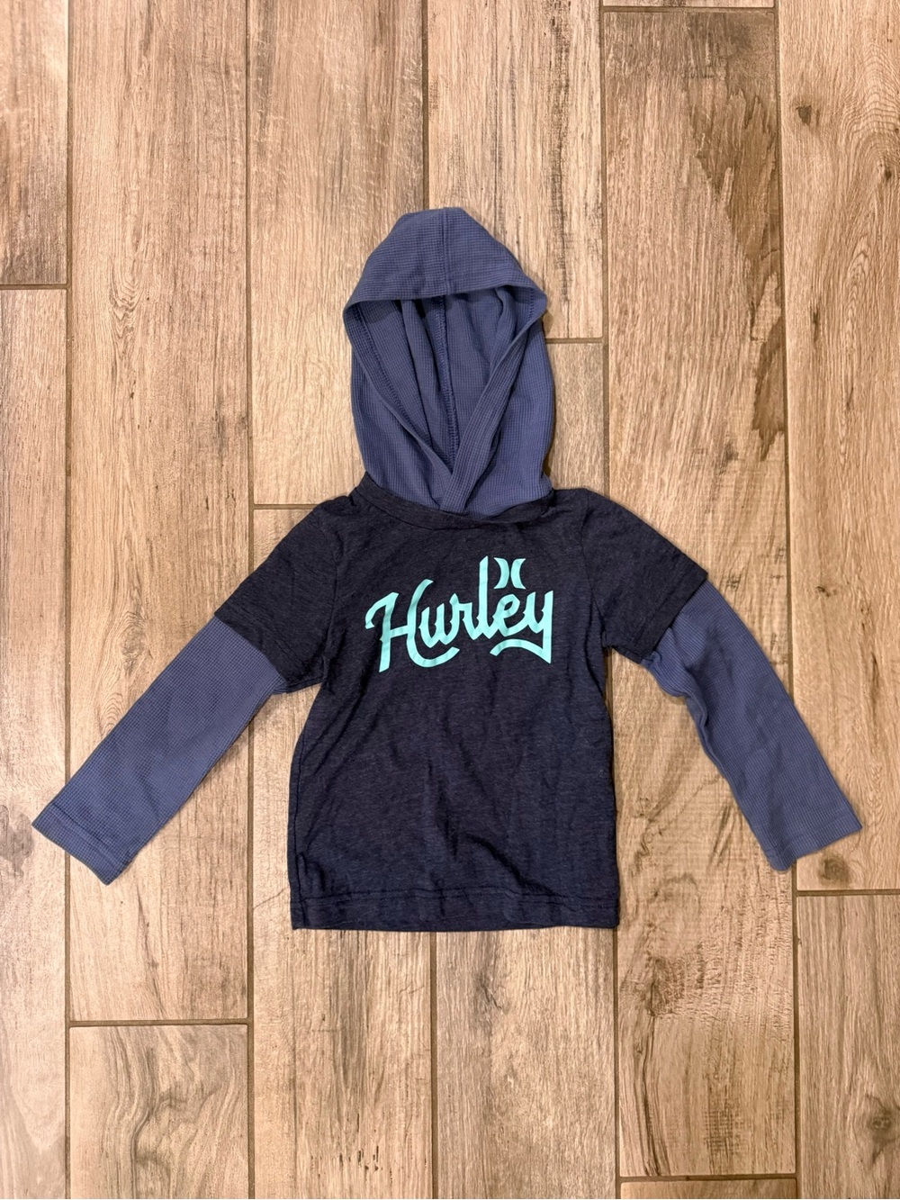 Hurley Navy Hoodie Tee with Turquoise Logo